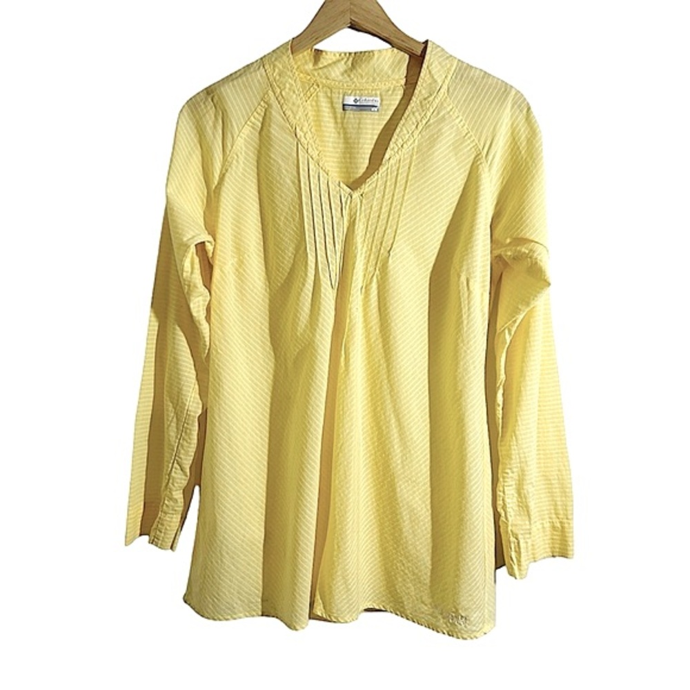 Columbia 3Q Sunrise Tunic Size Medium Yellow And White Stripes Long Sleeves